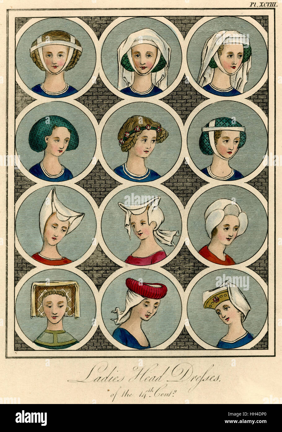 Beispiele für Kopfbedeckungen von englischen Damen getragen. Stockfoto