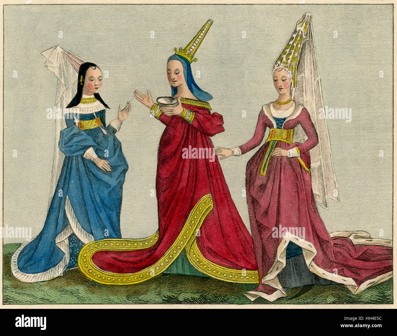 Englische Damen aus dem 15.. Jahrhundert Stockfoto