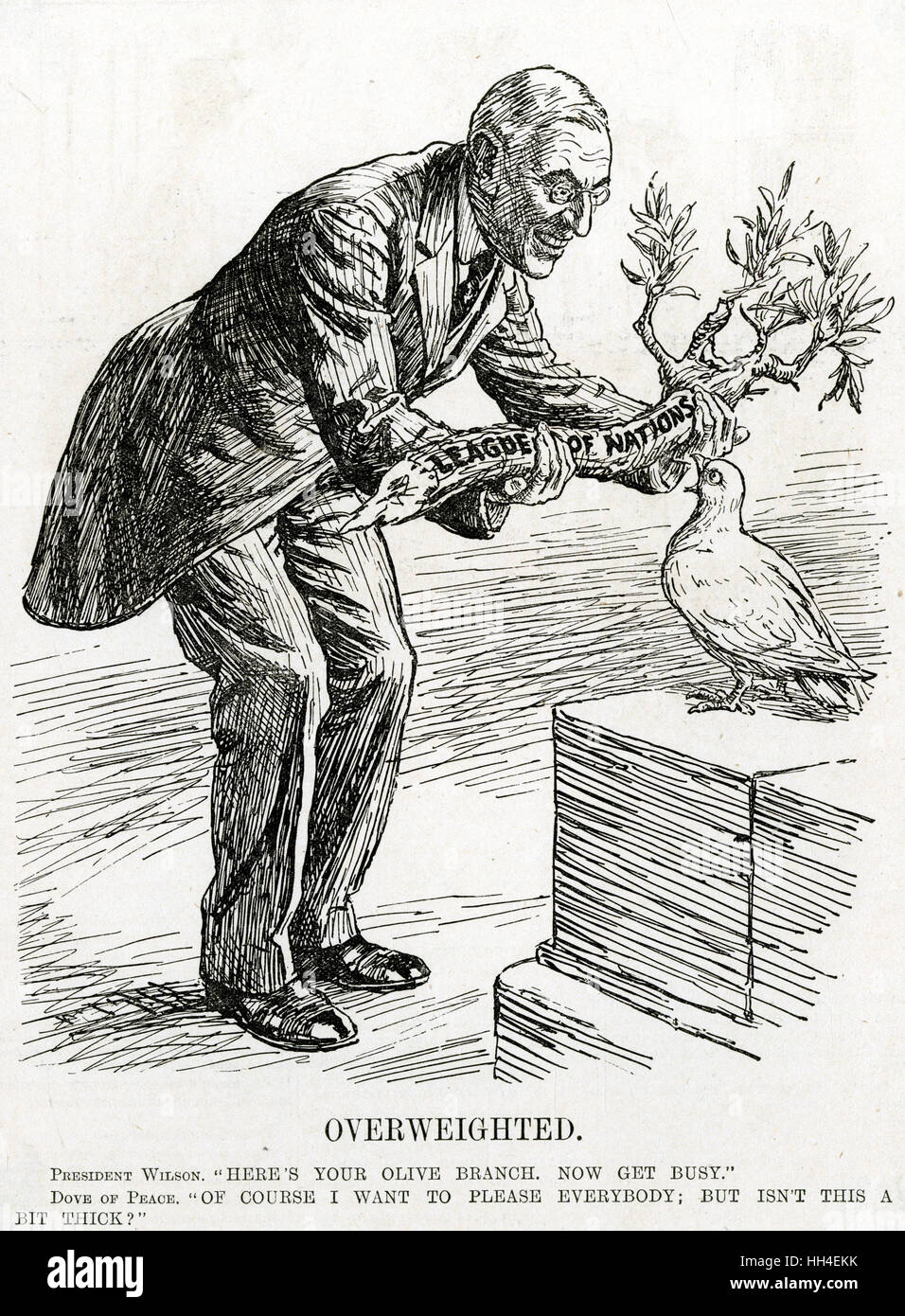 WW1 - Präsident Wilson Woodrow und die Taube des Friedens Stockfoto