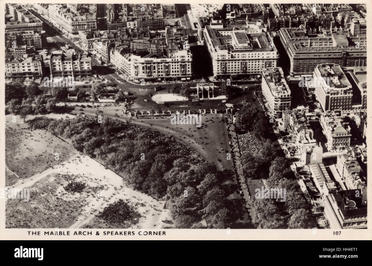 Luftaufnahme von Speakers Corner, Hyde Park und Marble Arch Stockfoto