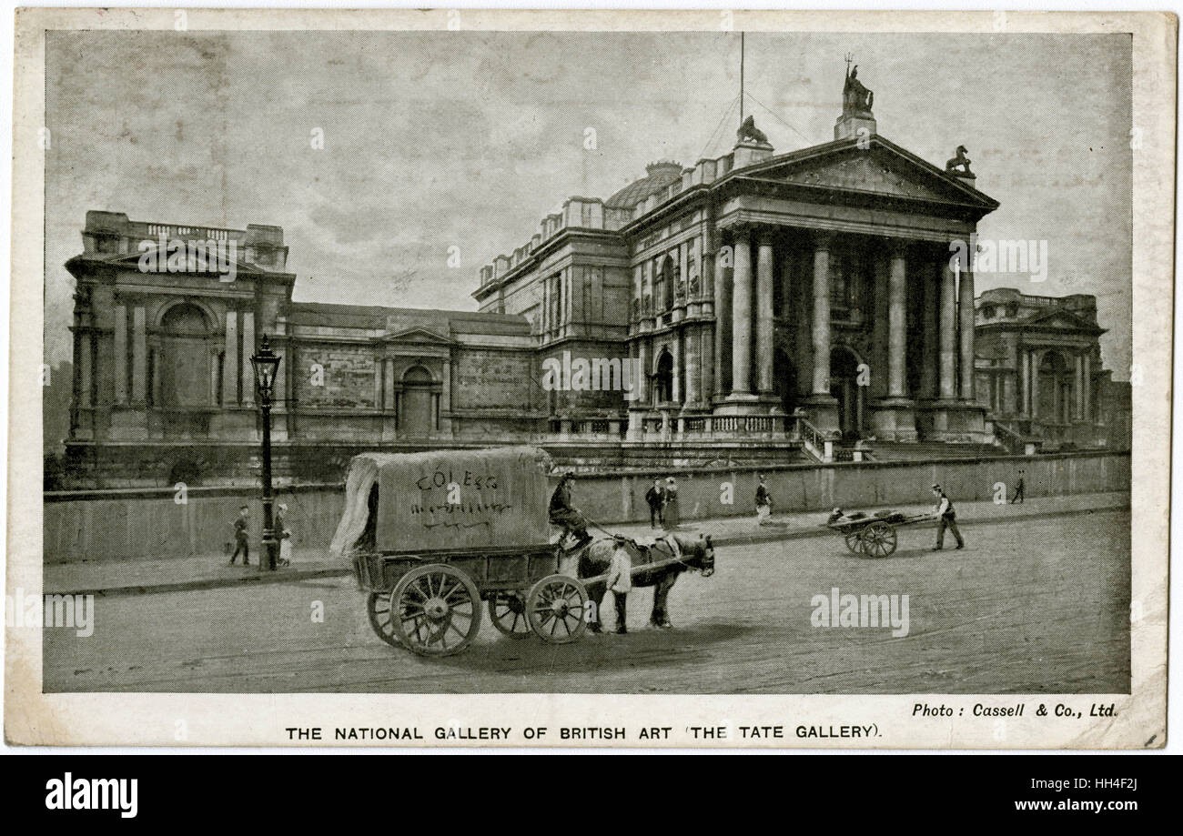 Tate Britain Gallery - Millbank, London. Im Jahre 1897 eröffnete wurde der vordere Teil des Gebäudes von Sidney R. J. Smith mit einem klassischen Portikus und Kuppel hinter entworfen Stockfoto