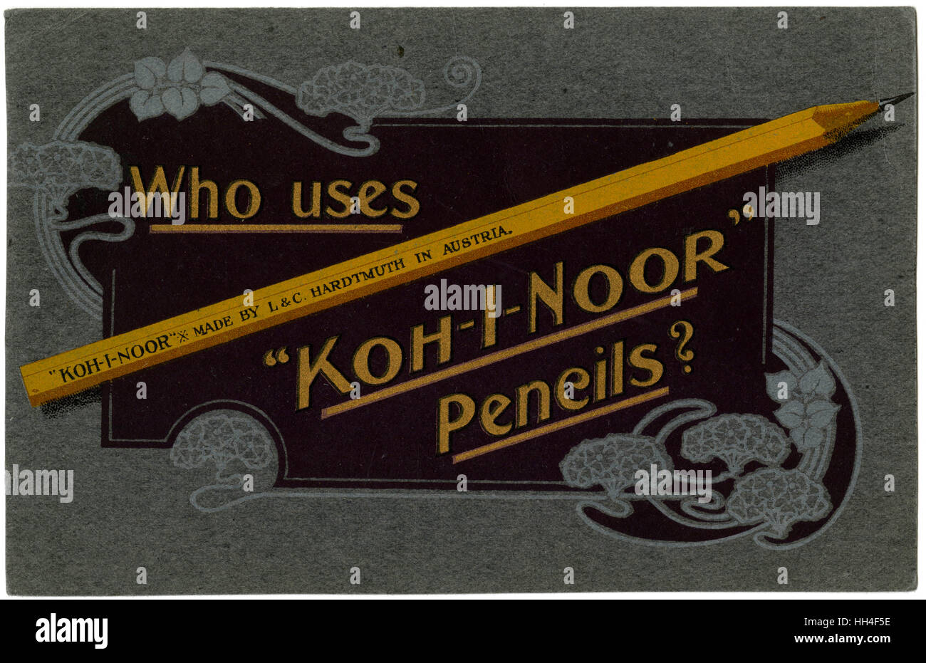 Jugendstil Werbe Postkarte für Koh-I-Noor Bleistifte. Stockfoto