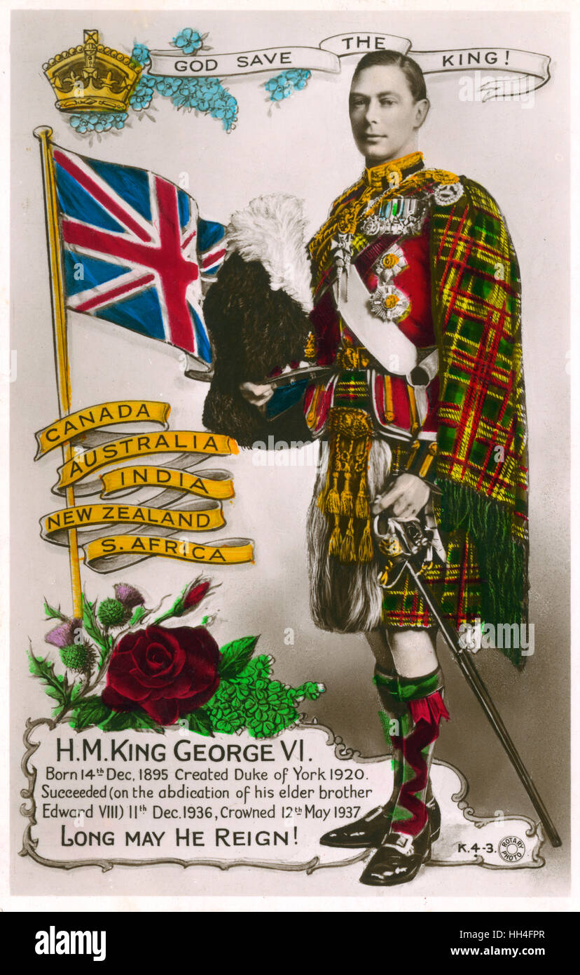 King George VI. - Postkarte mit Krönungsgeschenk Stockfoto
