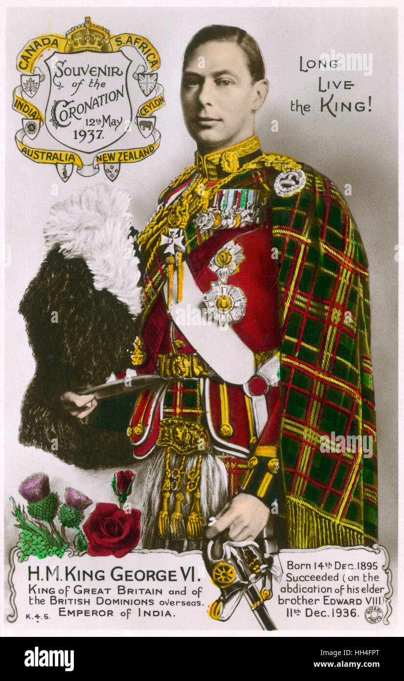 King George VI. - Postkarte mit Krönungsgeschenk Stockfoto