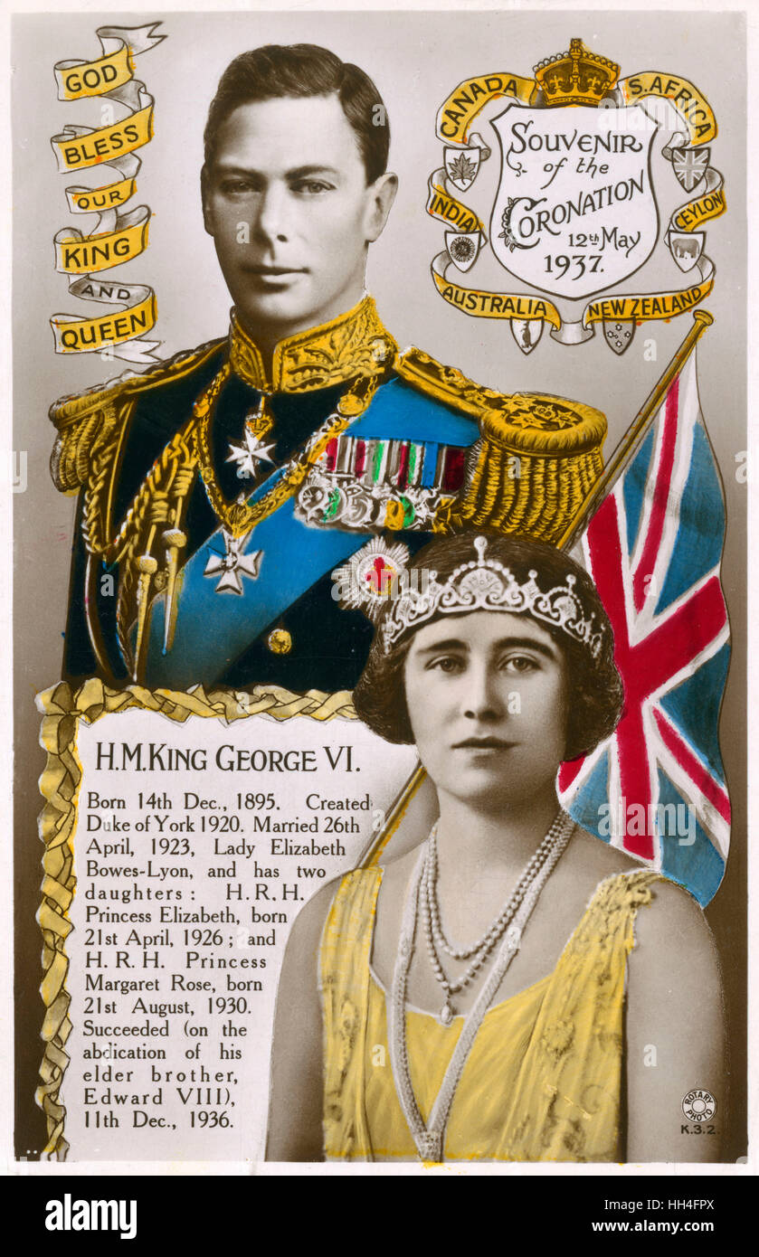 King George VI. - Postkarte mit Krönungsgeschenk Stockfoto