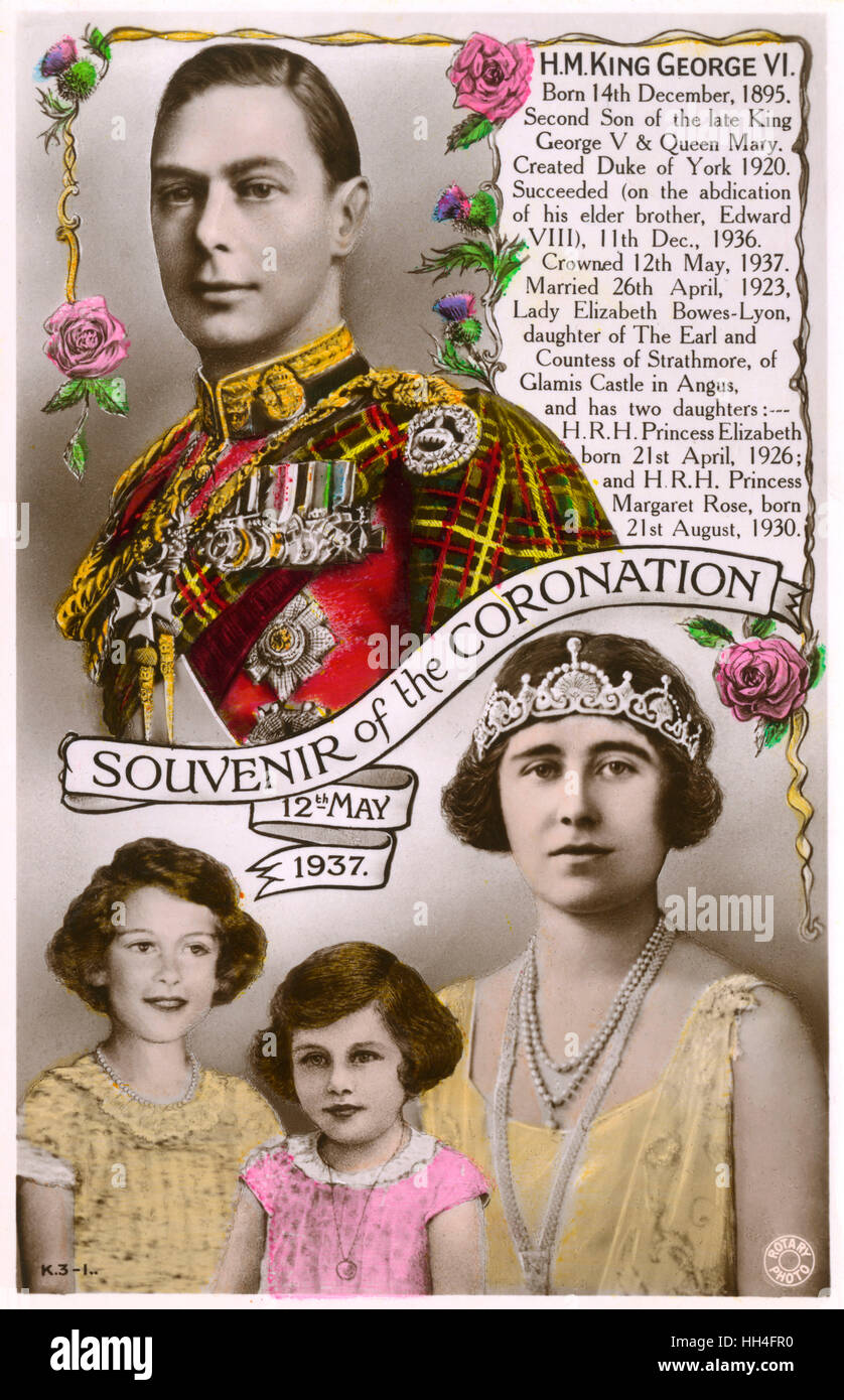 King George VI. - Postkarte mit Krönungsgeschenk Stockfoto