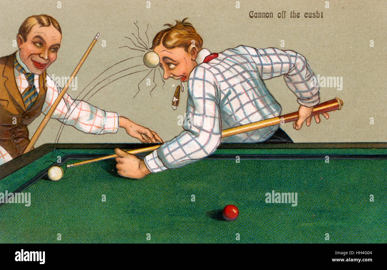 Comic-Postkarte - Sport - Billard - Cannon off the cush Stockfoto