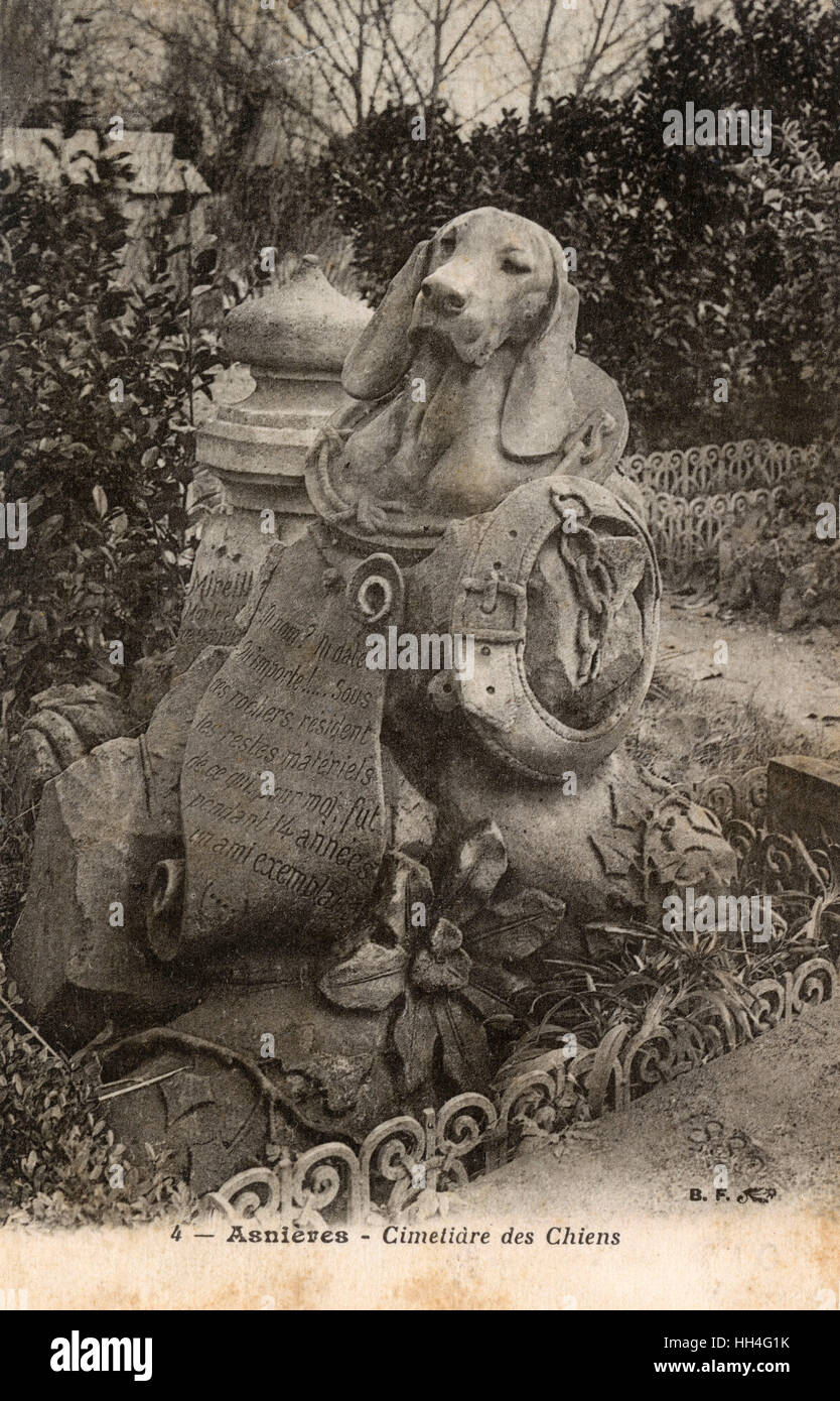 Denkmal für ein Haustier auf dem Hundefriedhof von Asnieres, Paris Stockfoto