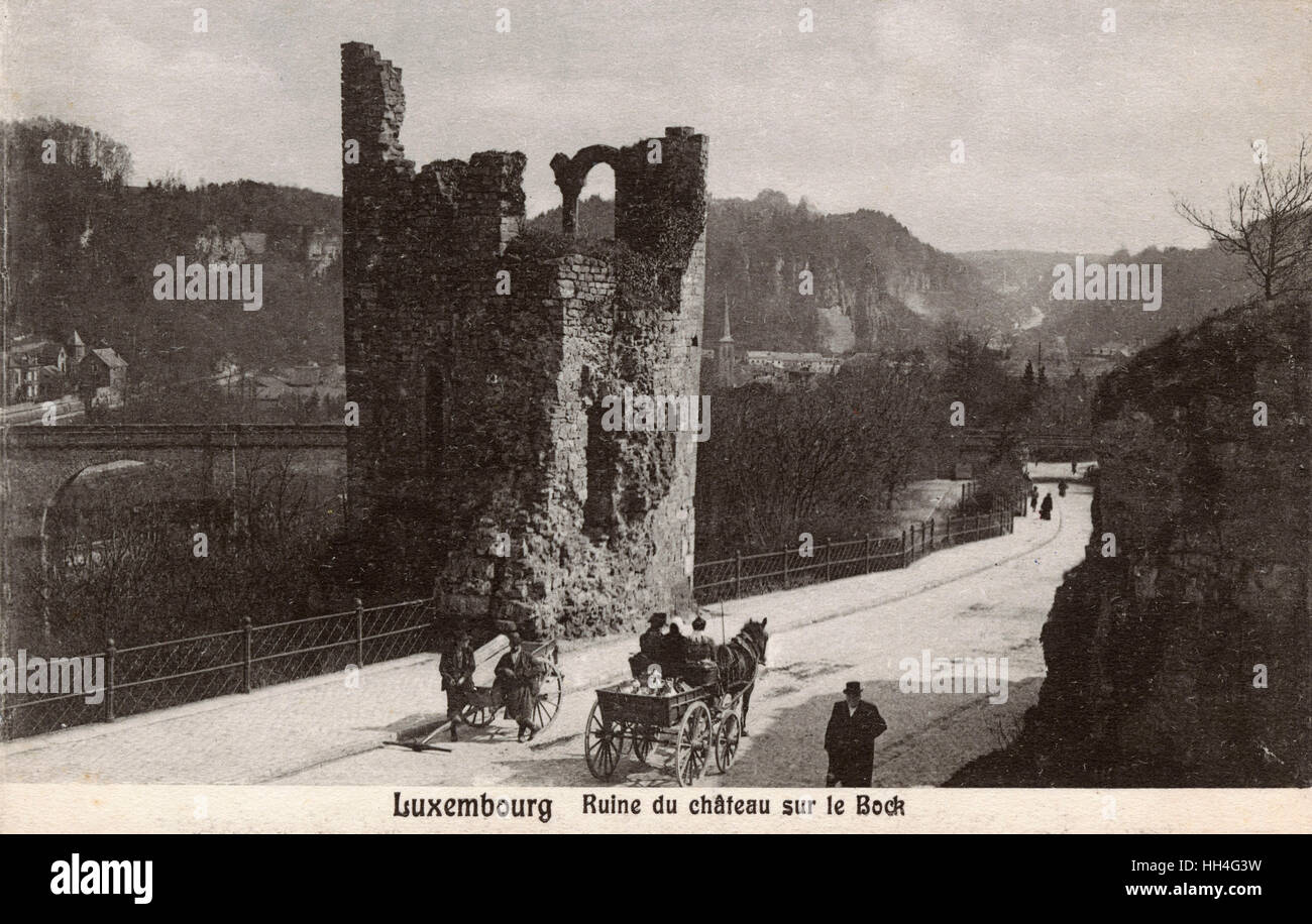 Der Bock Luxemburgisch Bockfiels Einem Felsvorsprung In Der Nord Ostlichen Ecke Der Stadt Luxemburg Historische Altstadt Wo Graf Siegfried Seine Burg Lucilinburhuc 963 Erbaute Reste Davon Sind Auf Dieser Karte Abgebildet Stockfotografie Alamy