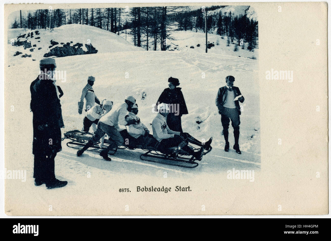 Beginn der Bobschlittenfahrt in St. Moritz, Schweiz Stockfoto