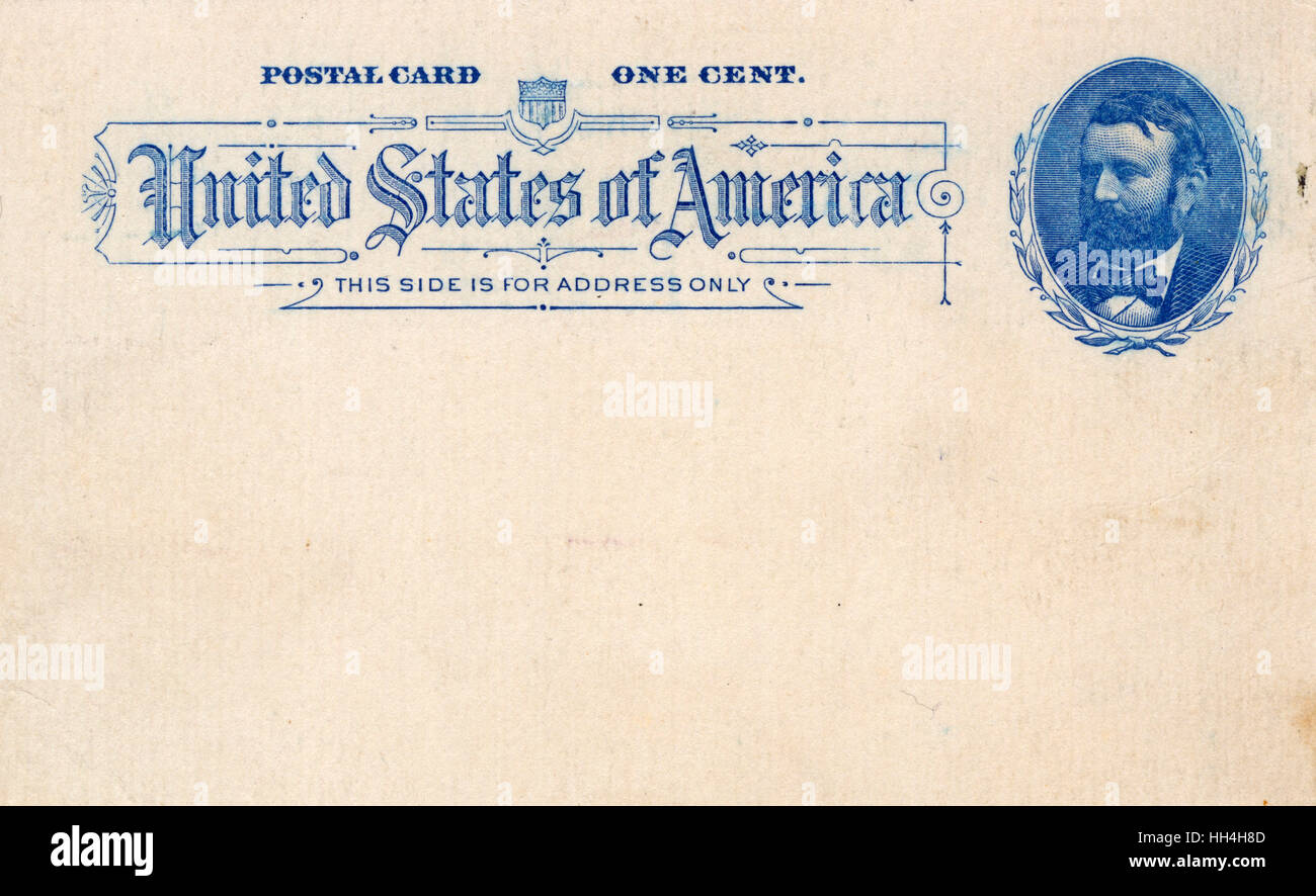 USA - frühe Postkarte - Präsident Ulysses S. Grant Stockfoto