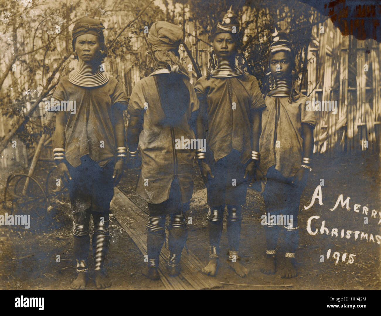 Kayan-Frauen mit Nacken- und Beinringen, Burma Stockfoto