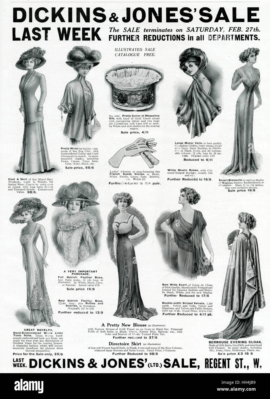 Anzeige für Dickins & Jones Bekleidung Winterangebot 1909 Stockfoto