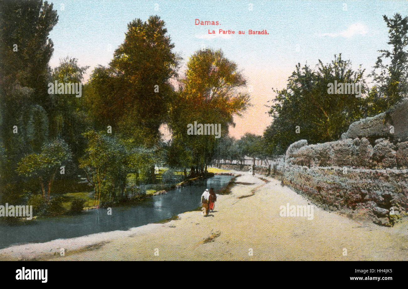 Barada River in Damaskus, Syrien Stockfoto