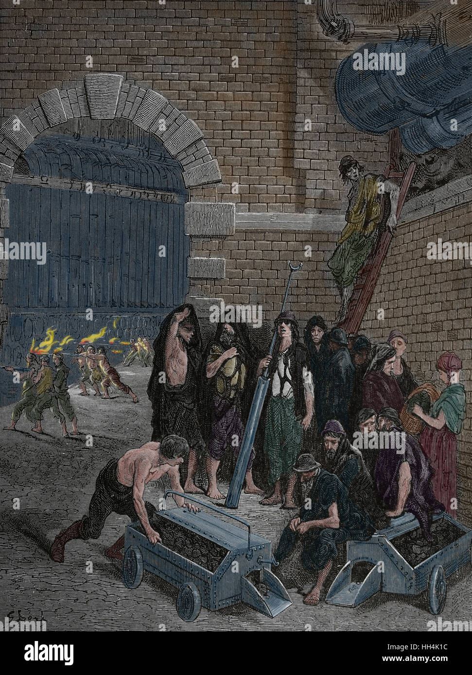 Lambeth Gaswerk. London: eine Pilgerreise von Gustave Dore, 1872. Gravur. Farbe. Stockfoto