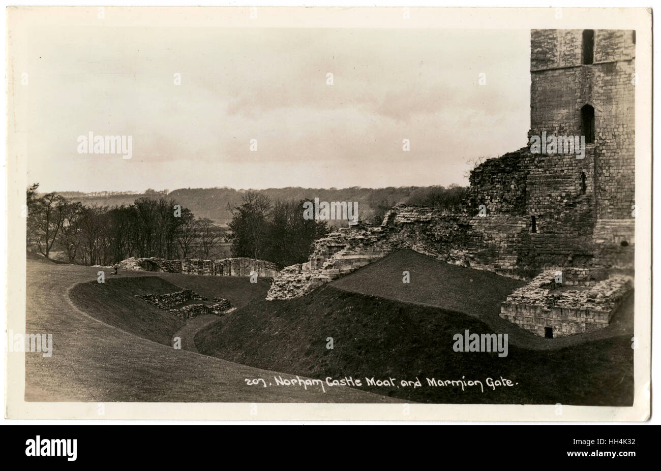 Norham Burggraben und Marmion Tor, Northumberland Stockfoto