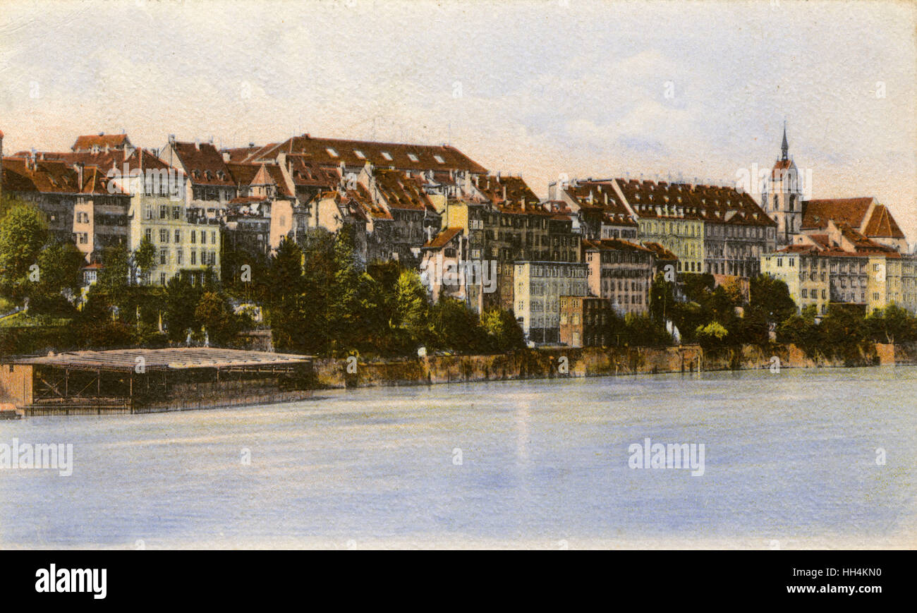 Basel, Schweiz - am Flussufer Gebäude (Rhein). Stockfoto