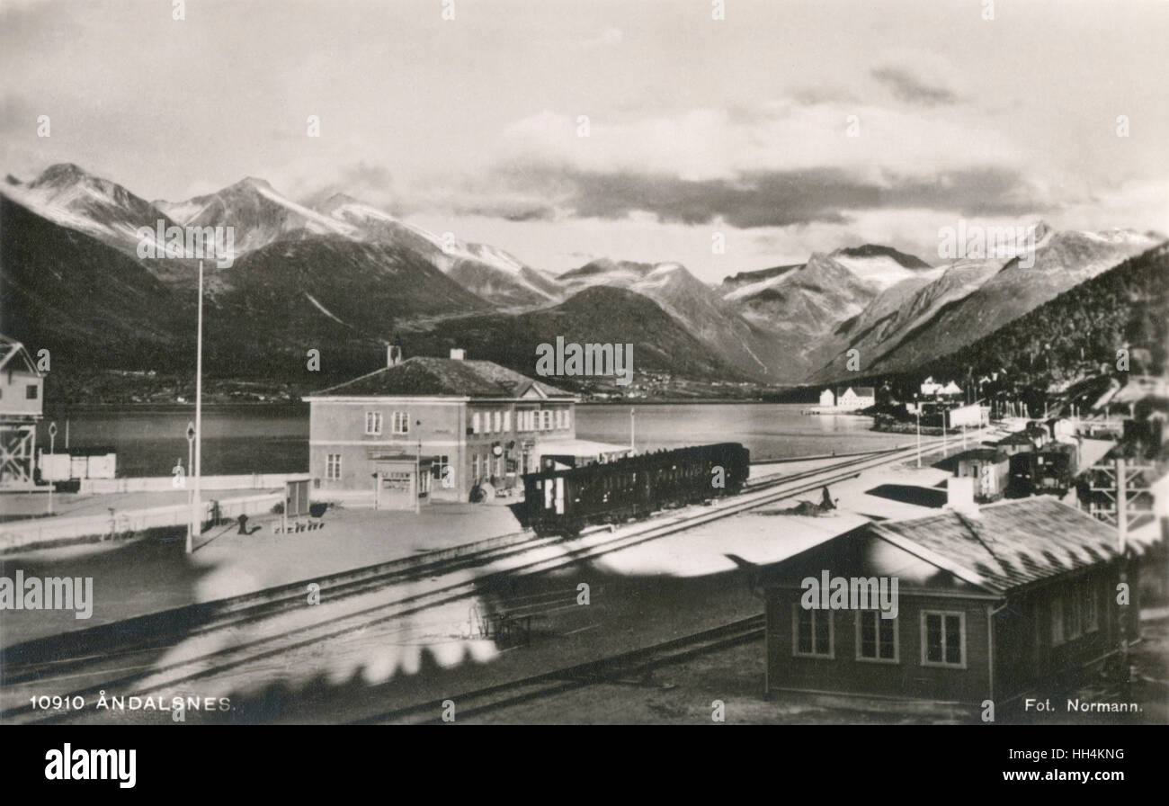 Szene am Bahnhof Andalsnes, Norwegen Stockfoto