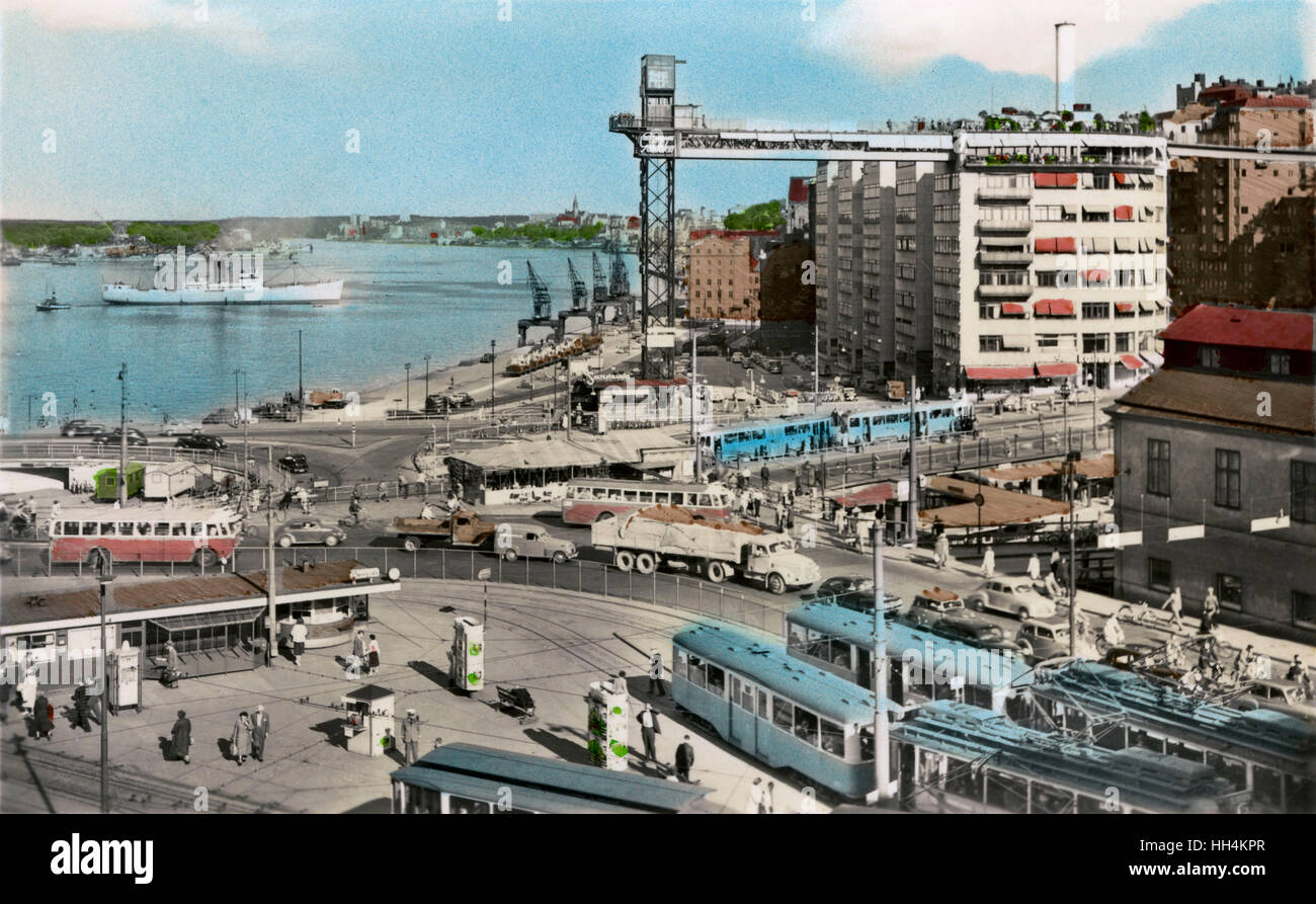 Geschäftige Hafenlandschaft, Stockholm, Schweden Stockfoto