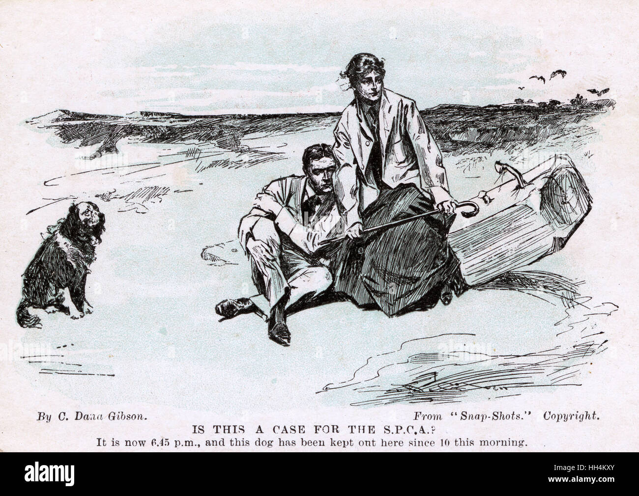 Ein Fall für das SPCA? Comic-Postkarte mit Gibson-Illustration Stockfoto