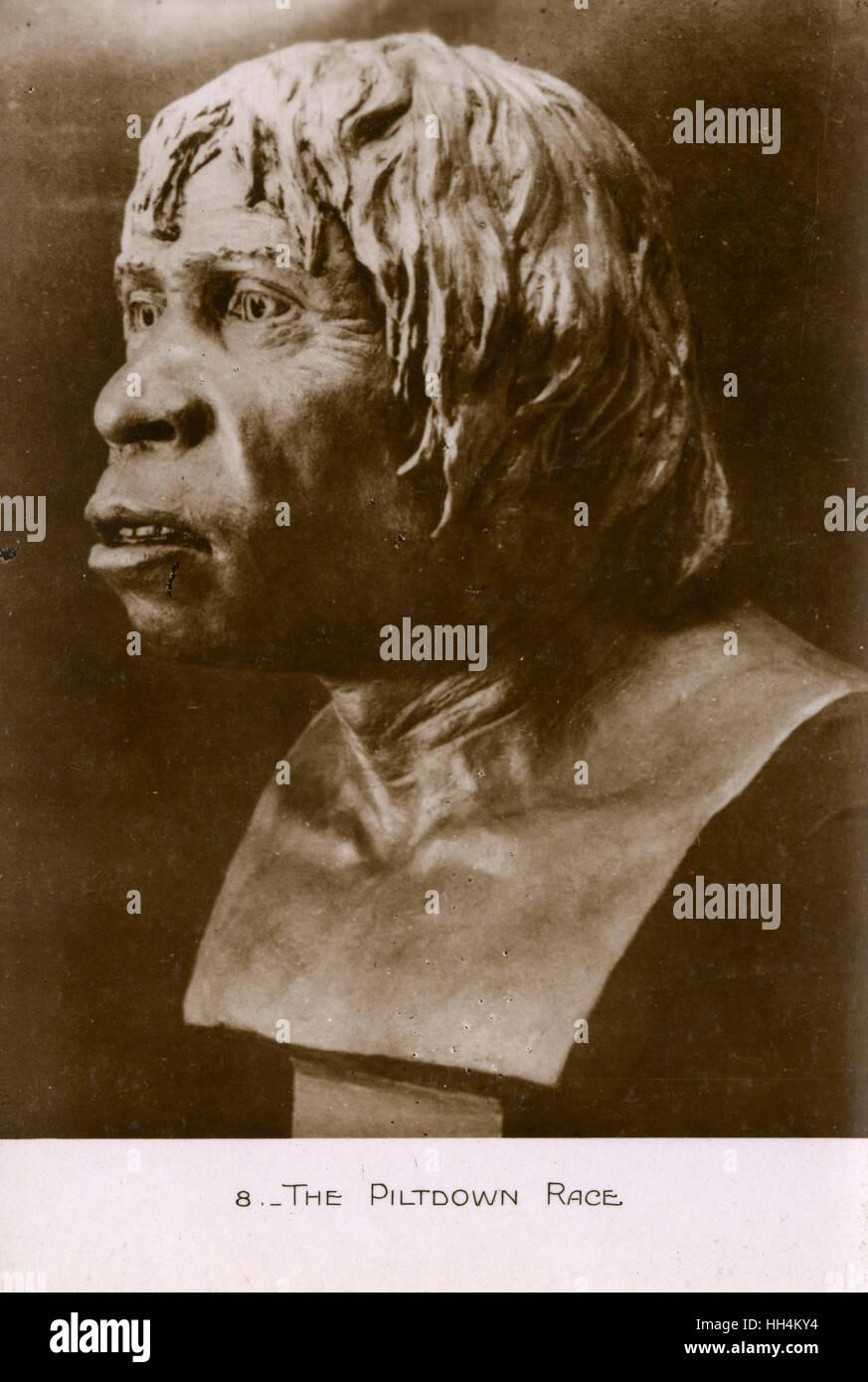 Eine Tonrekonstruktion des Gesichts des Piltdown-Mannes Stockfoto
