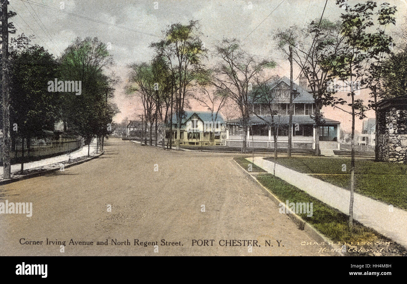 Ecke von Irving Avenue und Norden Regent Street, Port Chester, Westchester County, New York State, USA. Stockfoto