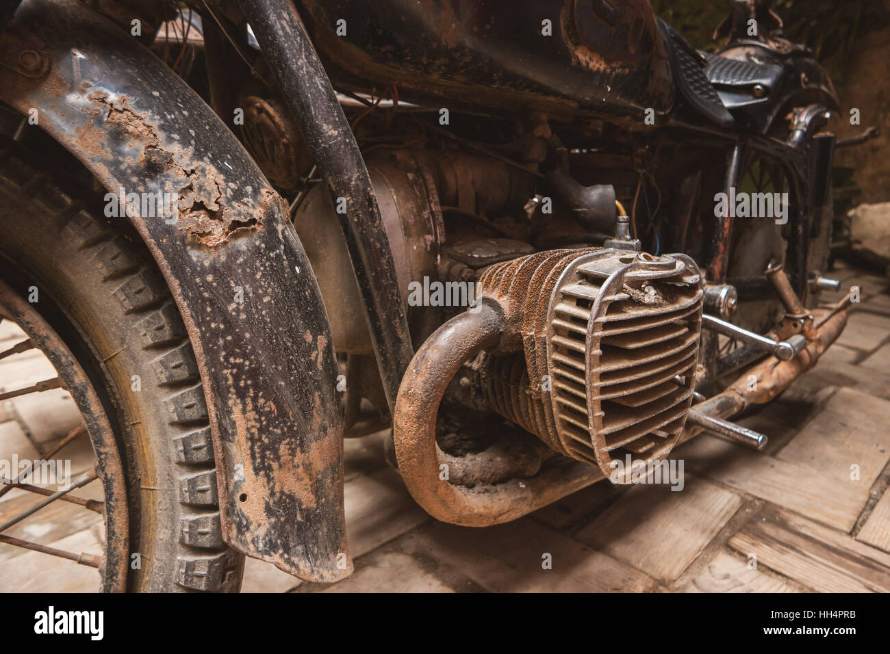 Rostige Motor Motorrad. Stockfoto