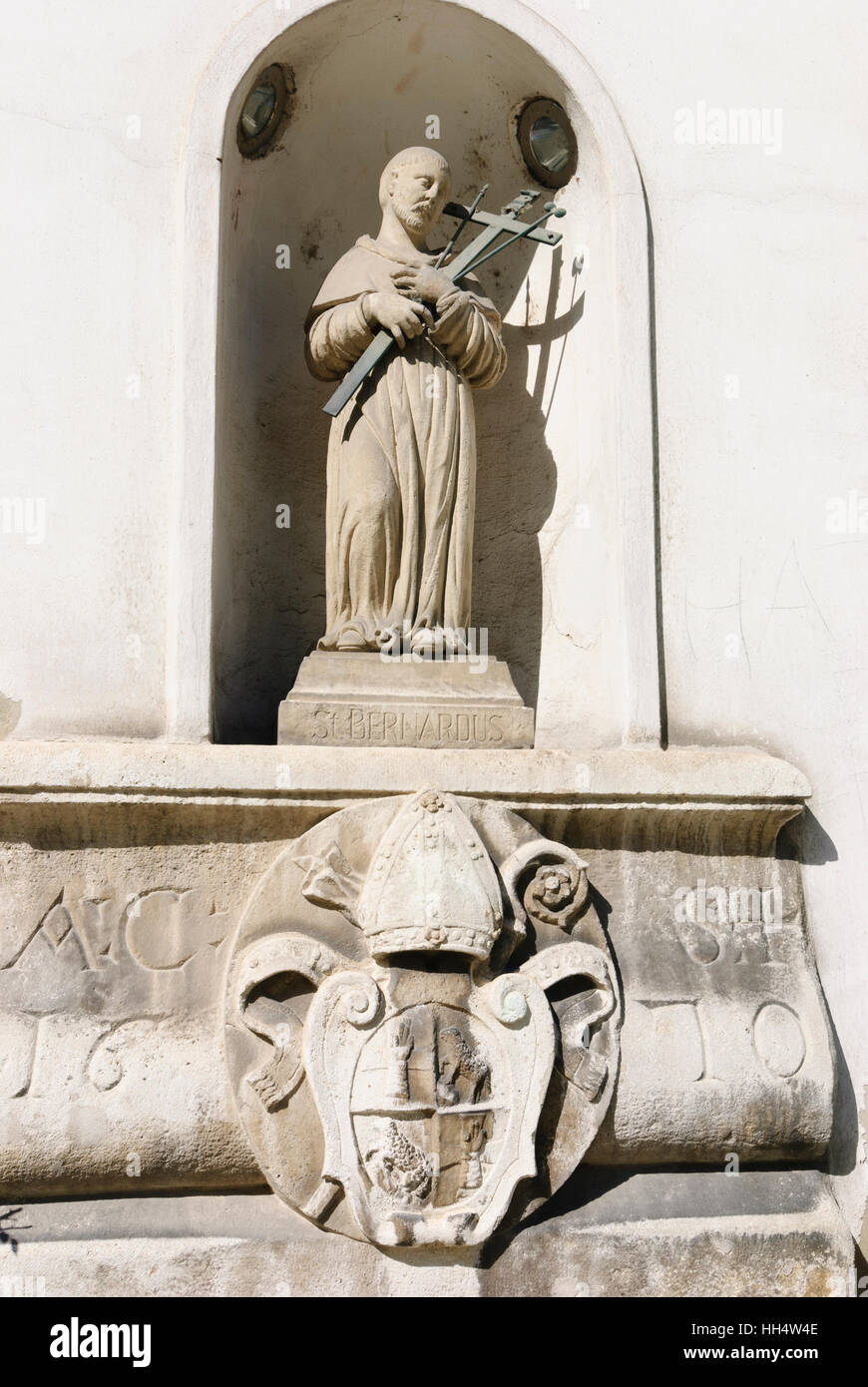 Wien, Wien: Statue am Wohnhaus in der Schönlaterngasse, 01. Old Town, Wien, Österreich Stockfoto