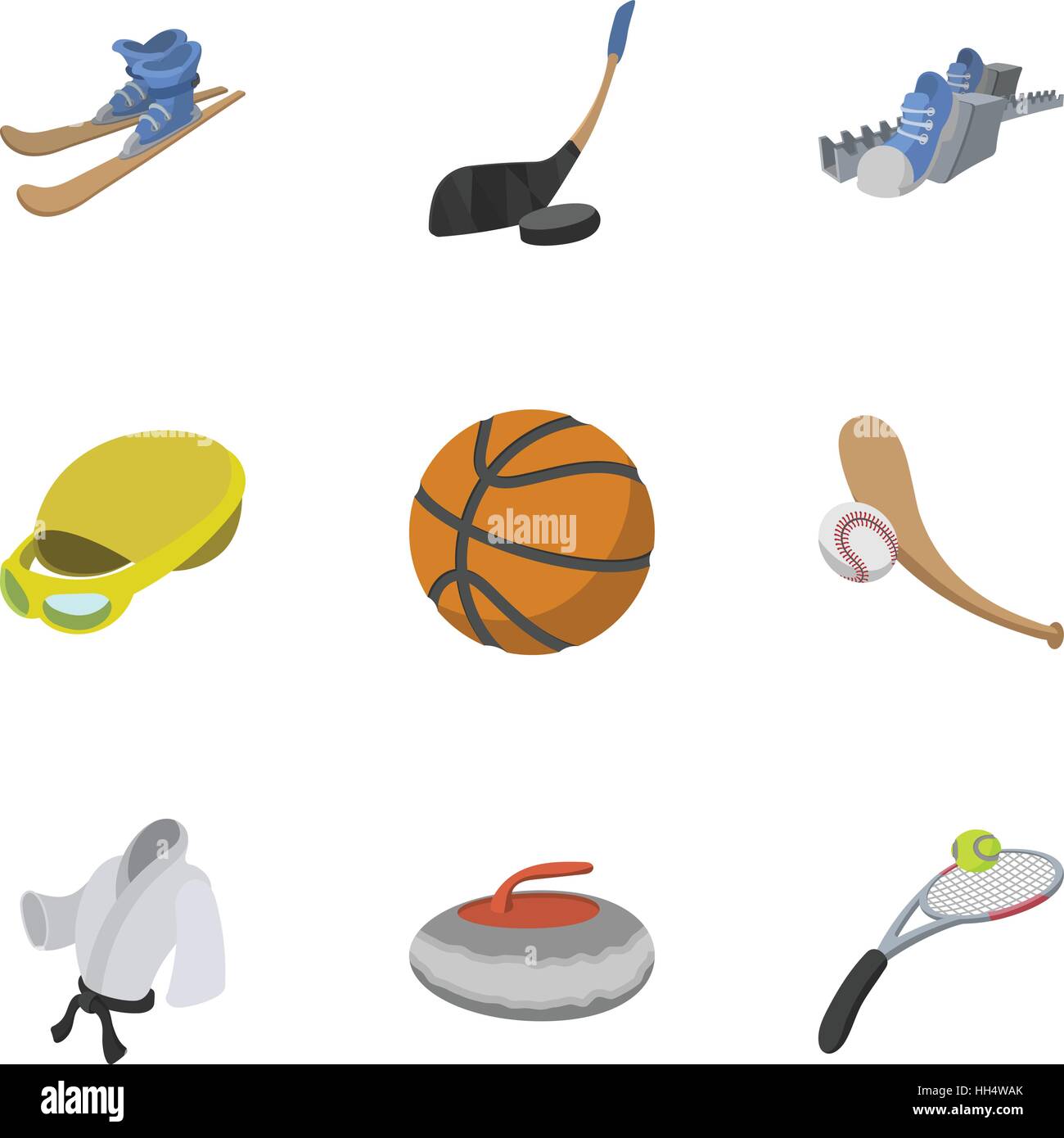 Sport Symbole Unterhaltungsausstattung, Cartoon-Stil Stock Vektor