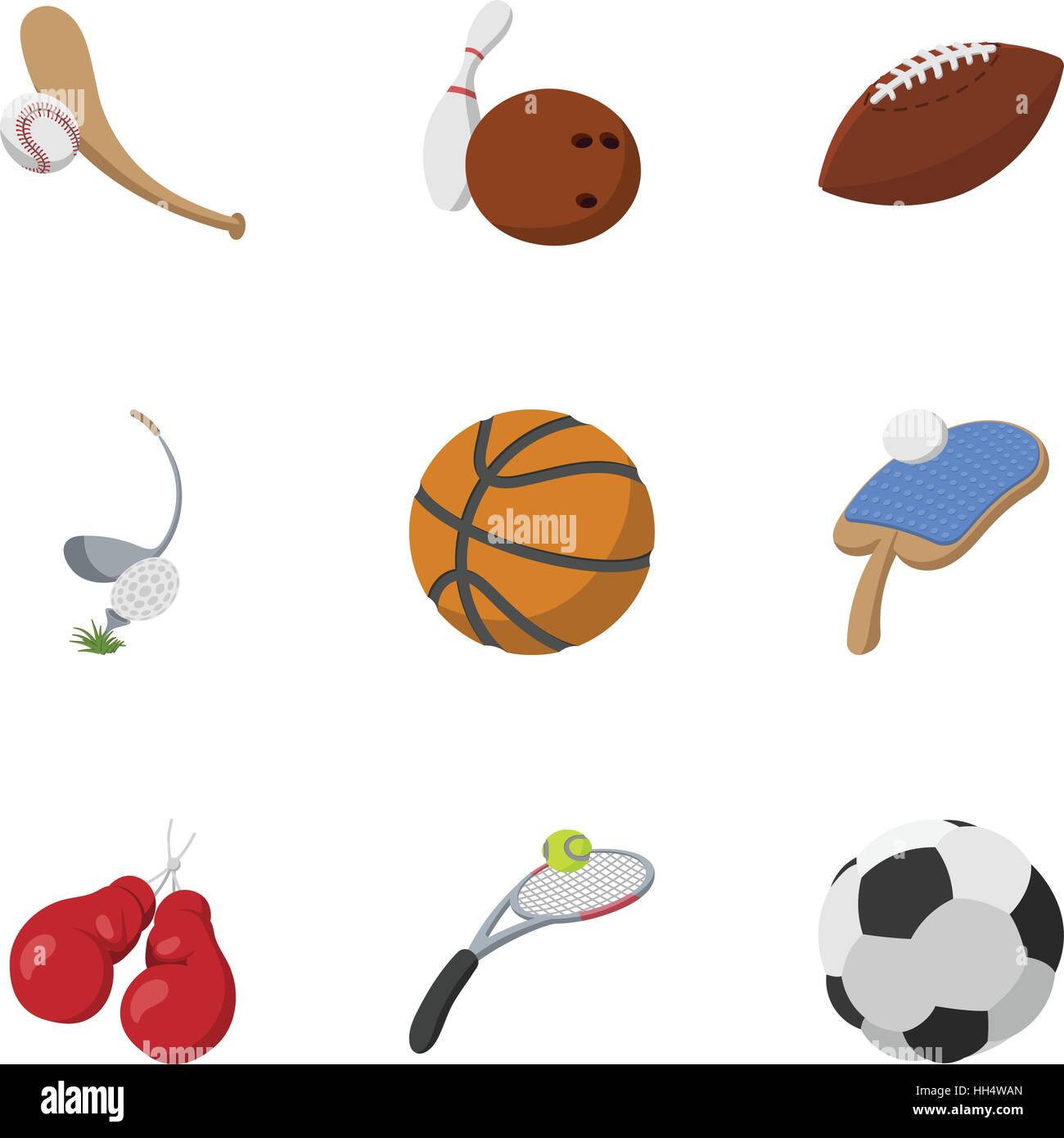 Sport Sachen Icons set, cartoon-Stil Stock Vektor