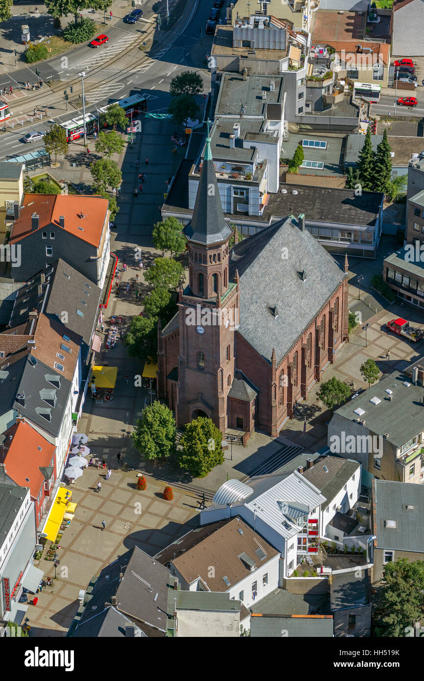 Evangelische Kirche Frieden East Street, Bochum, Wattenscheid, Bochum, Ruhrgebiet, Deutschland, Europa, Vogel-Augen-Blick, Luftbild, Stockfoto