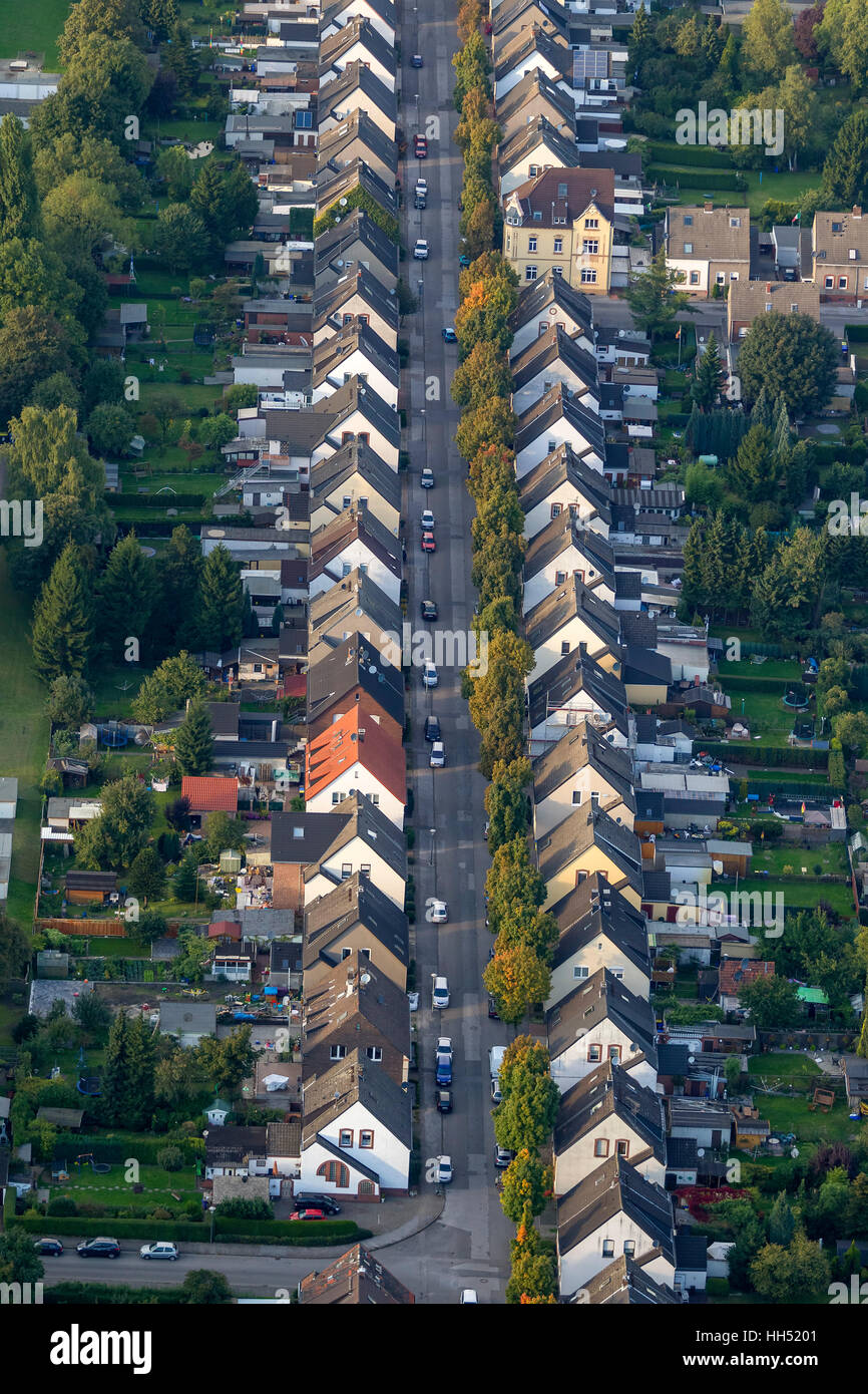 Wohnsiedlung, Reihenhaus Emscherstraße und Schleusenstraße Gladbeck-Süd, schränkt Stadt Gelsenkirchen-Horst, Gladbeck, Ruhrgebiet Stockfoto