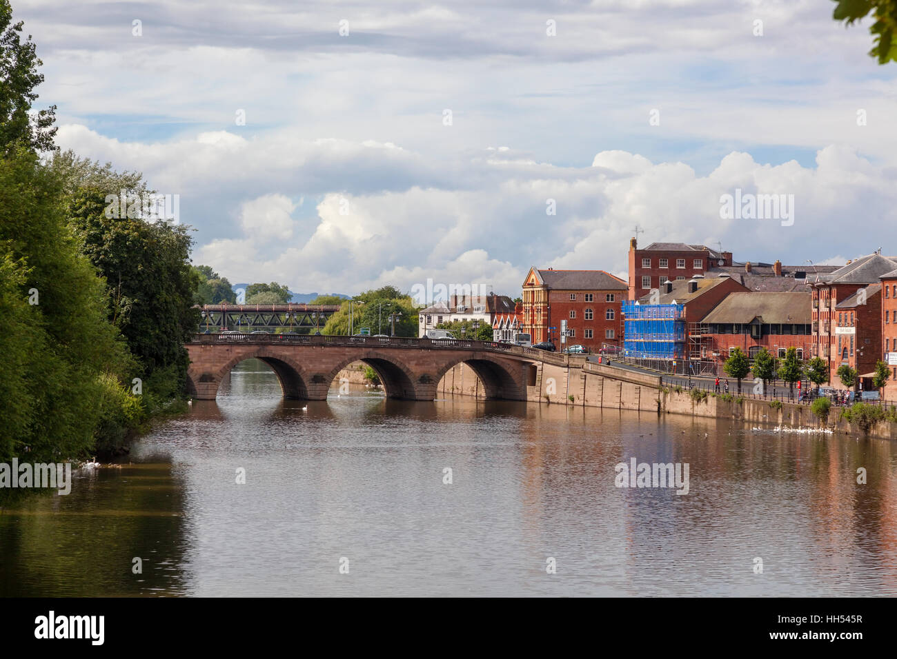 Die Worcester Brücke und Fluss Severn in Worcester, Worcestershire, West Midlands, England, UK. Stockfoto