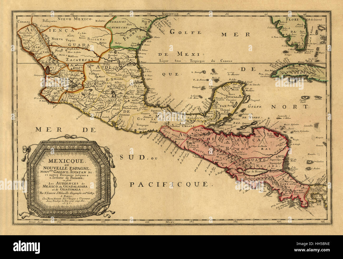 Karte von Zentralamerika 1656 Stockfoto