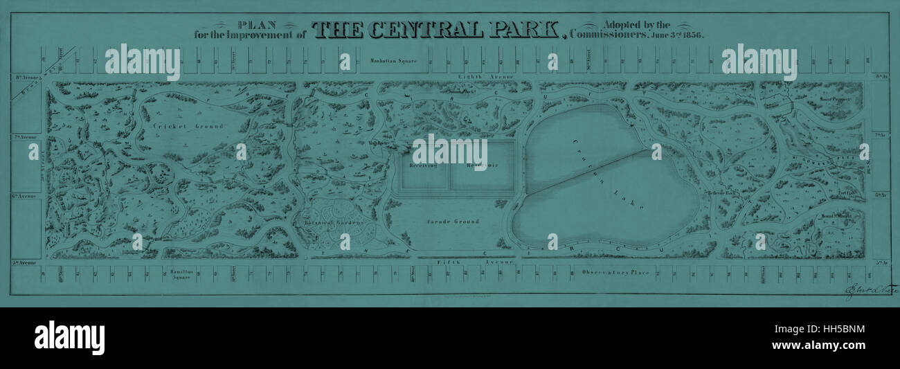Karte von Central Park 1856 Stockfoto