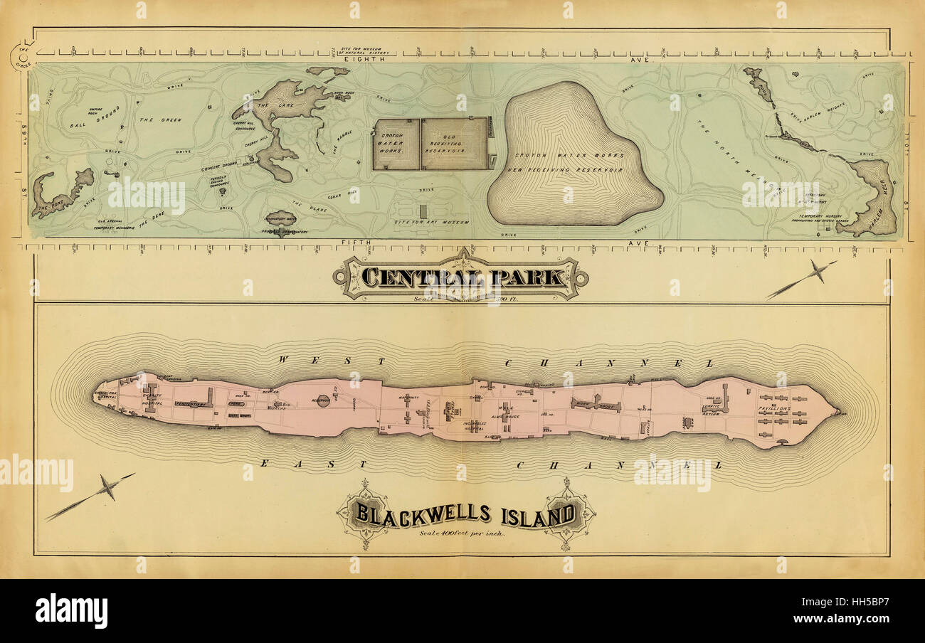 Karte von Central Park 1879 Stockfoto