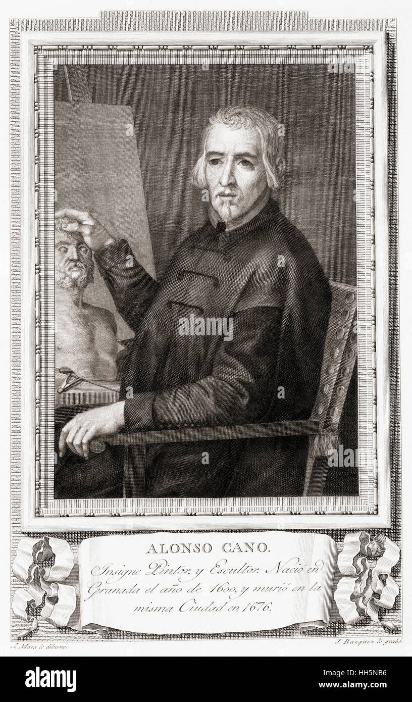 Alonzo Cano oder Alonso Cano, 1601 – 1667.  Spanischer Maler, Architekt und Bildhauer.  Nach einer Radierung in Retratos de Los Españoles Ilustres veröffentlicht Madrid, 1791 Stockfoto