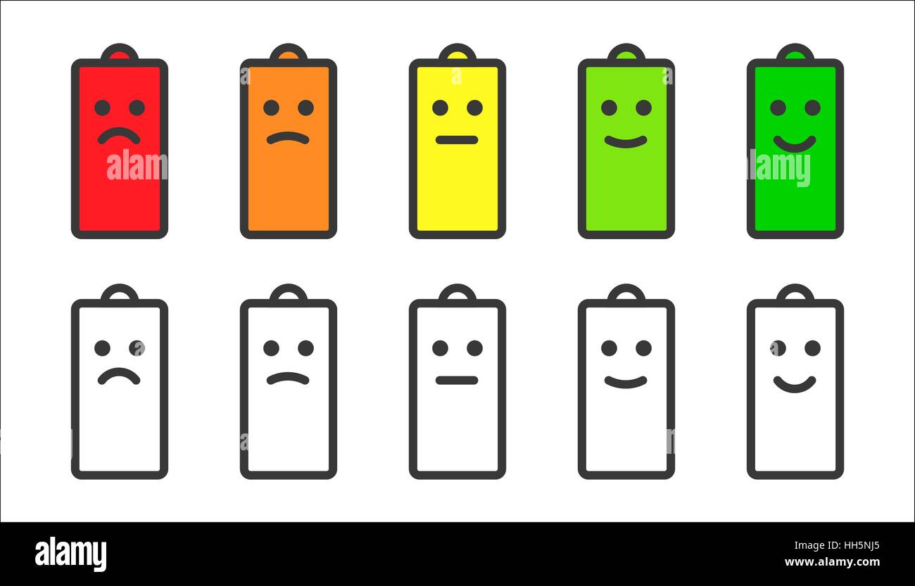 Batterie-Indikator-Smiley-Symbole Stock Vektor