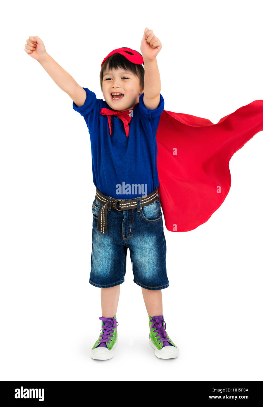 Superheld Boy Karneval Kostüm fröhlich Konzept Stockfoto