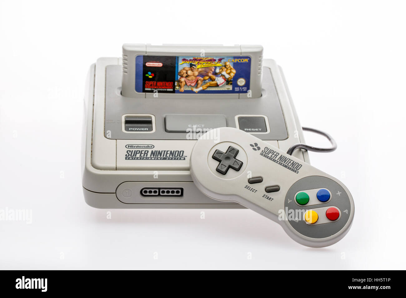 Super Nintendo Computerspiel Konsole aus den 1990er Jahren Stockfoto