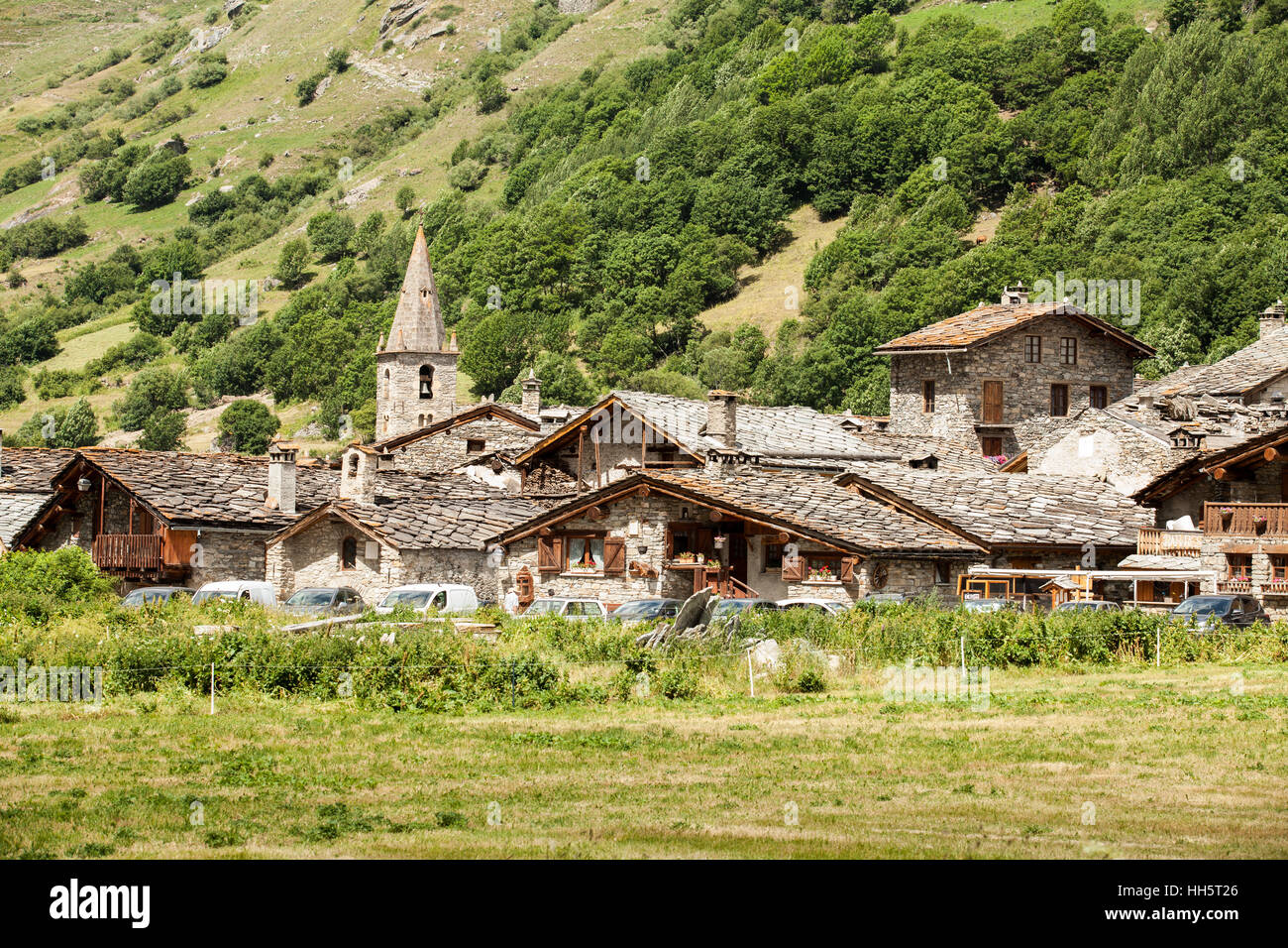 Bonneval-Sur-Arc Dorf, Nationalparks Vanoise, nördliche Alpen, Savoie, Frankreich Stockfoto