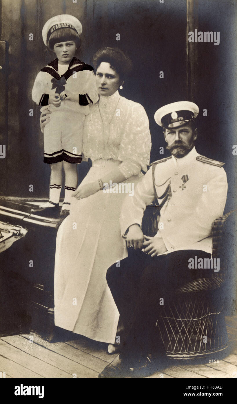 Zar Nicholas II., Alexandra Feodorowna und Sarewitsch Alexei Stockfoto