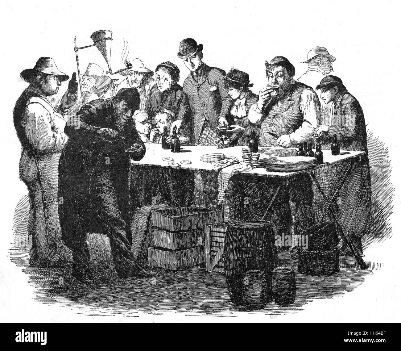 Austern verkaufen 1886 Stockfoto