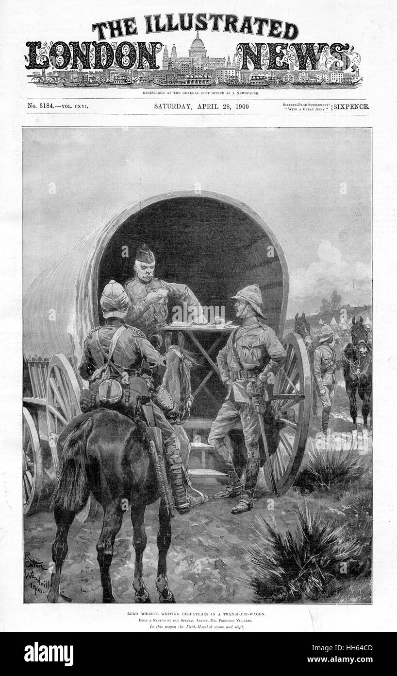Lord Roberts schreibt in einem Transportwagen Despatches Stockfoto