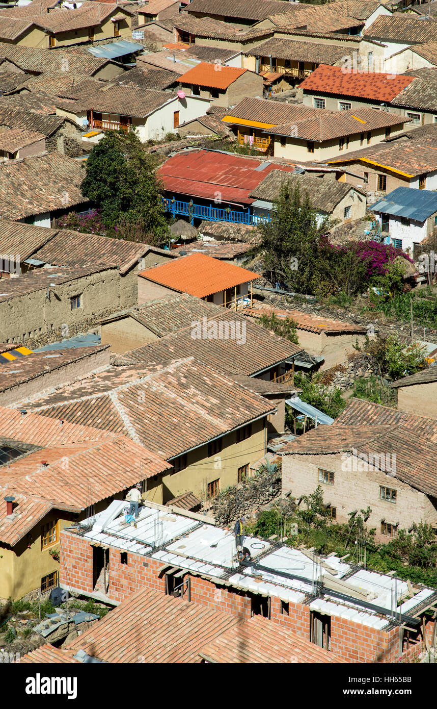 Dächer, Ollantaytambo, Urubamba, Cusco, Peru Stockfoto