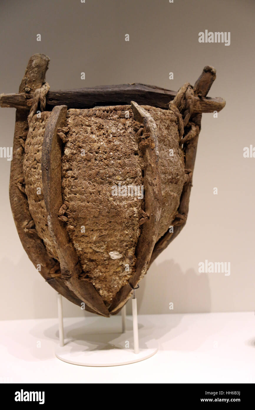 Römischen Hispania. Der Bergbau. Ausrüstung. Korb. Holz und pflanzlichen Fasern. 1. Jahrhundert. Mazarron, Murcia, Spanien. Nationales Archäologisches Museum, Madrid. Spanien. Stockfoto