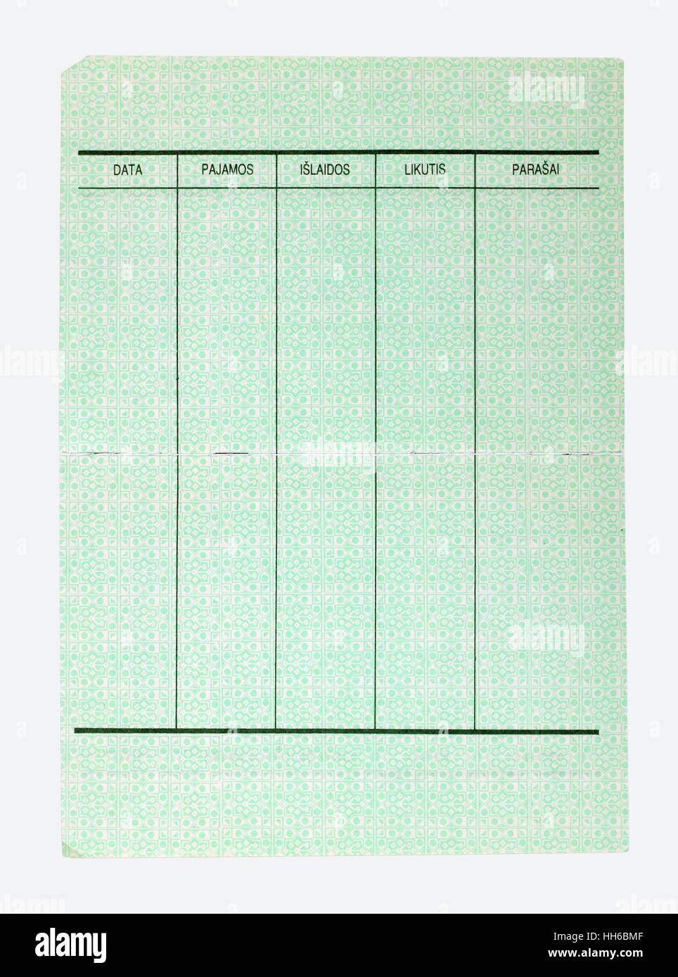 VILNIUS, Litauen - 5. Januar 2017: Offene leere Seiten die Retro-litauischen Standardbank Geldersparnis Buch von 1990. Texte auf Litauisch - Datum Stockfoto