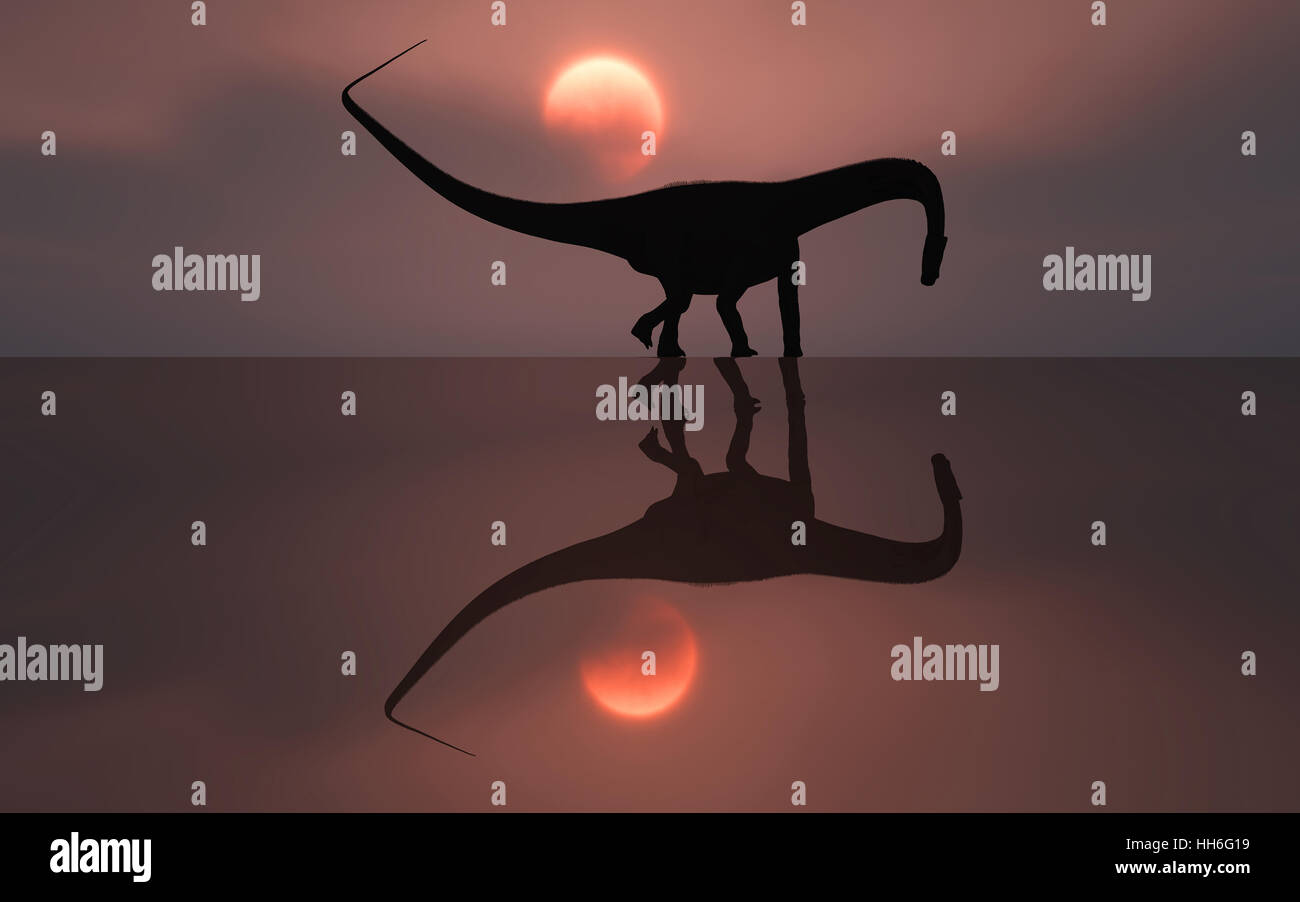 Dawn To Dusk eines Dinosauriers Diplodocus. Stockfoto