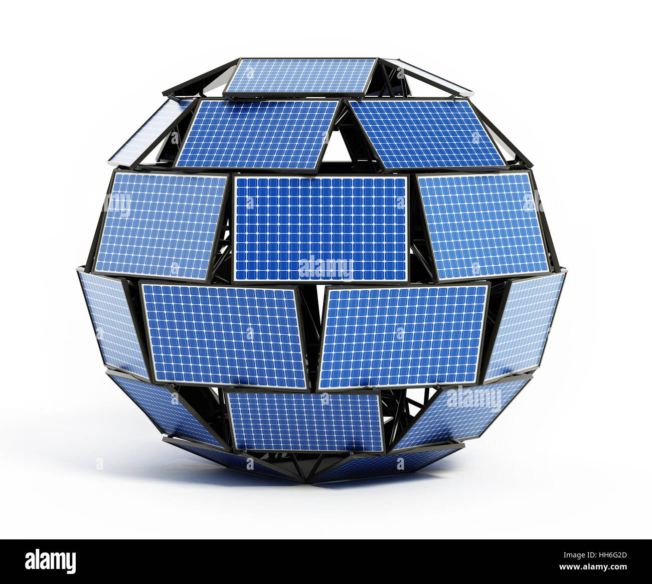 Solar-Panels bilden eine Kugel. 3D Illustration. Stockfoto