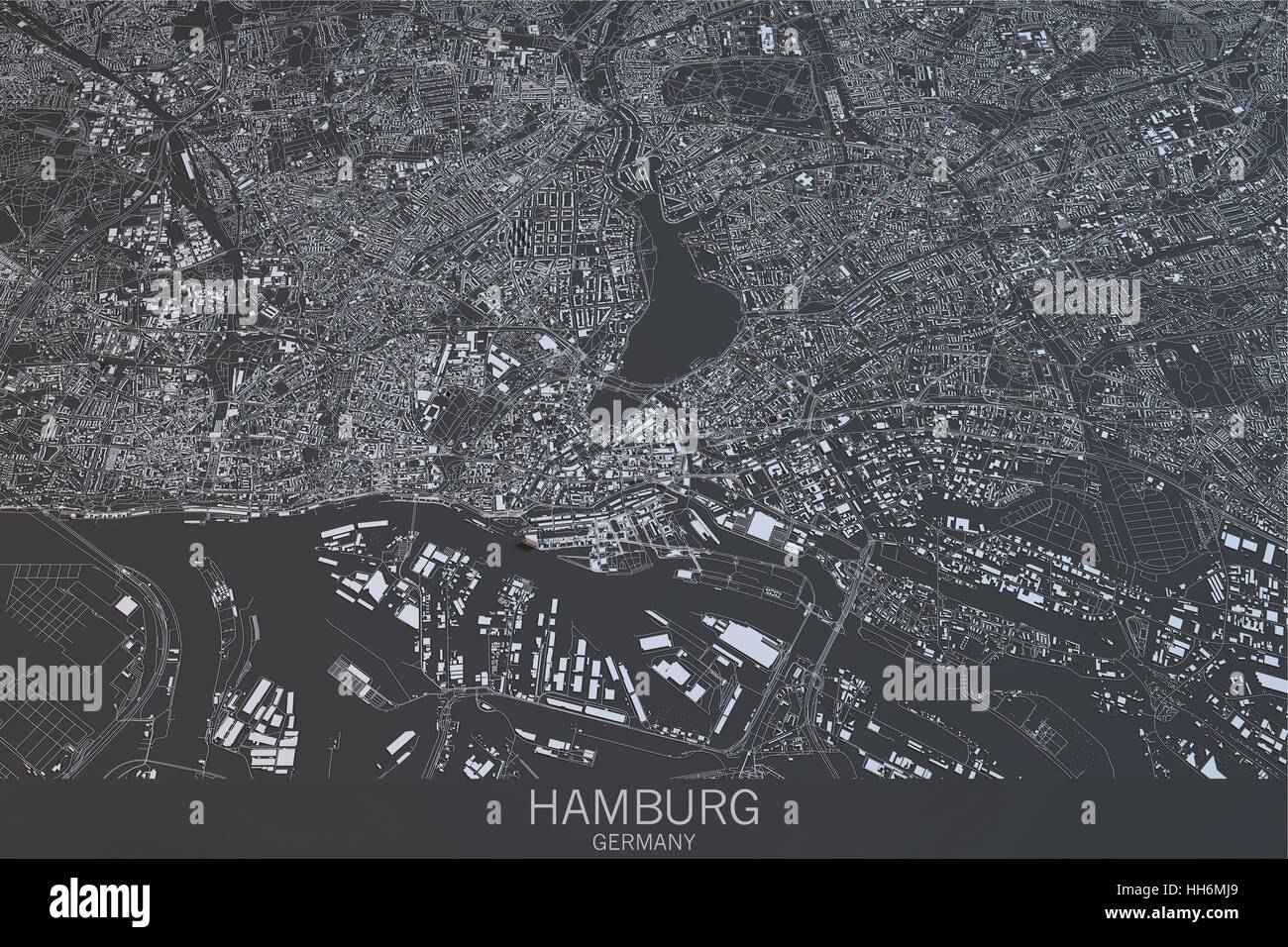 Hamburg Karte, Satellitenbild, City, Deutschland. 3D-Rendering Stockfoto